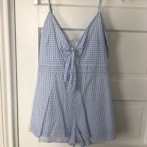 Blue and white checkered romper